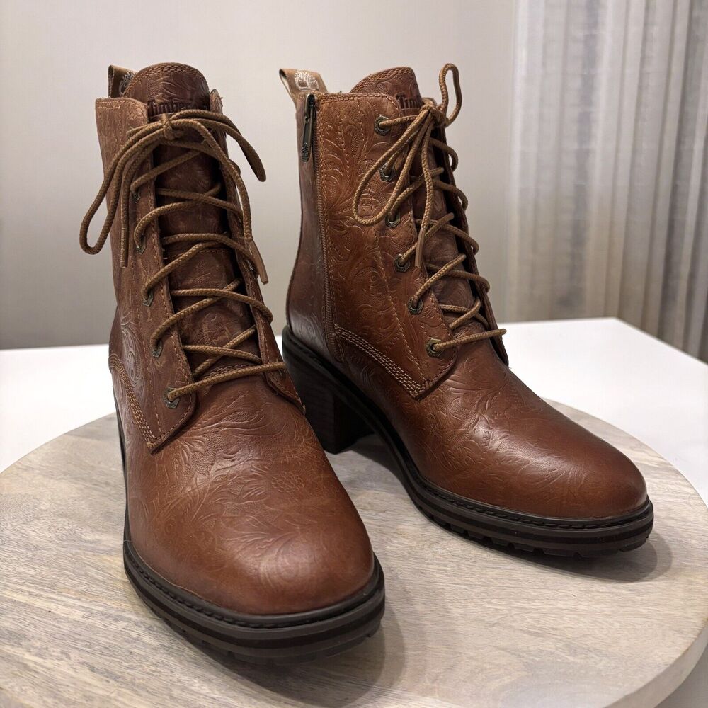 Women's Timberland Sienna High Embossed Brown Leather Waterproof Boots US Size 8